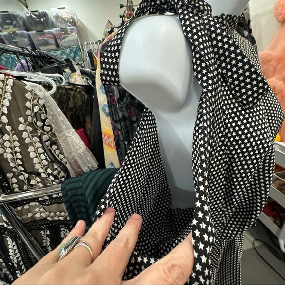 Silk Star Print Cold Shoulder Robert Rodriguez 100 Silk Dress, XSmall - Picture 11 of 12